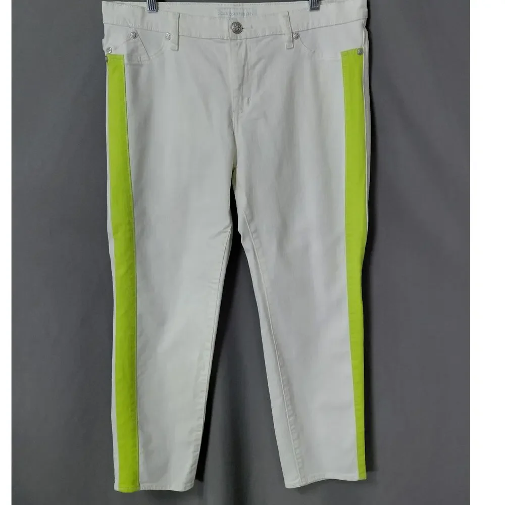 Rock & Republic Carnivale White Colorblock Straight Jeans Women Size 16
